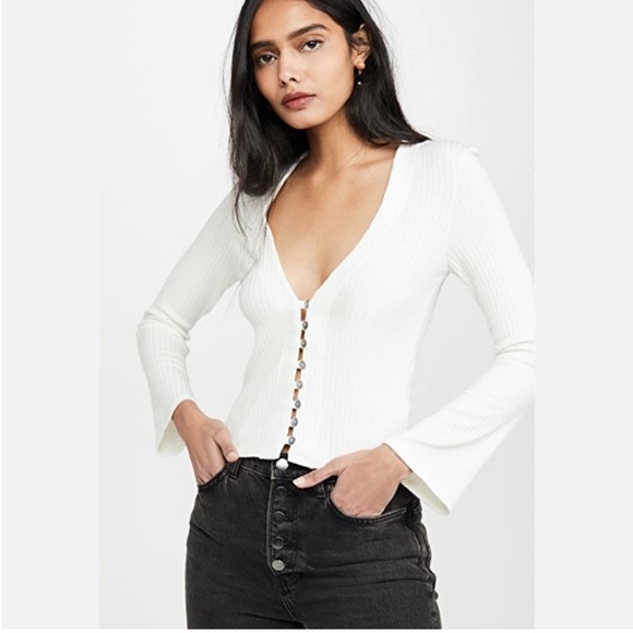 Reformation Tops - Reformation Geller Cream Ribbed Button-Down Shirt Cardigan